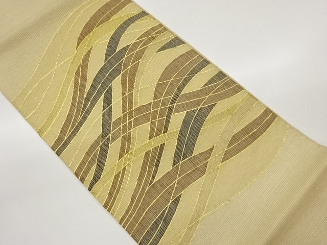 JAPANESE KIMONO / RO-SHI CLOTH / GOLD THREAD / CURVED PATTERN / WOVEN